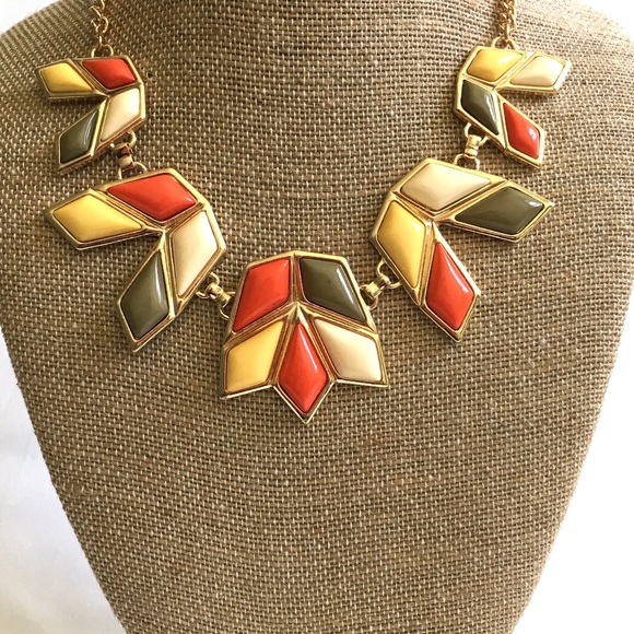 Jewelry - 3/$30! Geometric Orange Yellow Olive Bib Necklace